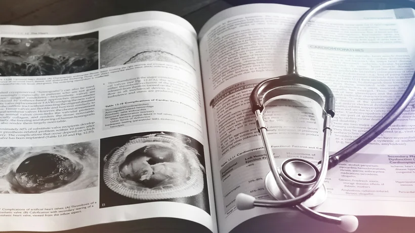 An open clinical reference with a stethoscope